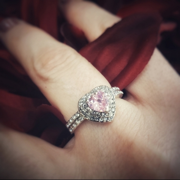 Candy Heart Lush Romance Heart Shaped Crystal Pink Crystal Silver Ring - Picture 12 of 16